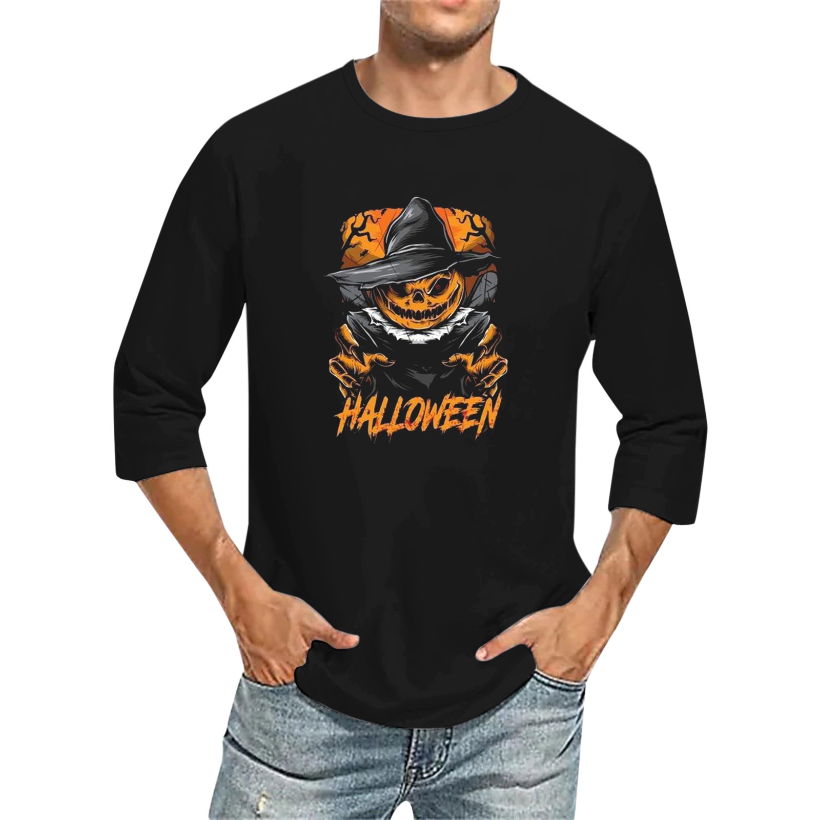 Men's 3D Printed T Shirts 3/4 Sleeve Round Neck Halloween Casual Large Size Tops - Bild 25 von 42